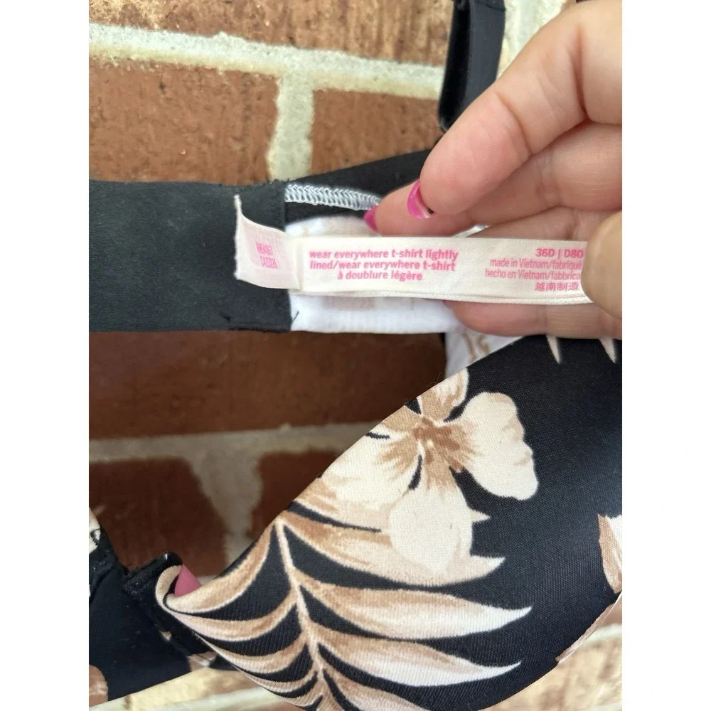 Pink Victoria's Secret Bra 36D Wear Everywhere T Shirt Lightly Lined Black Tan